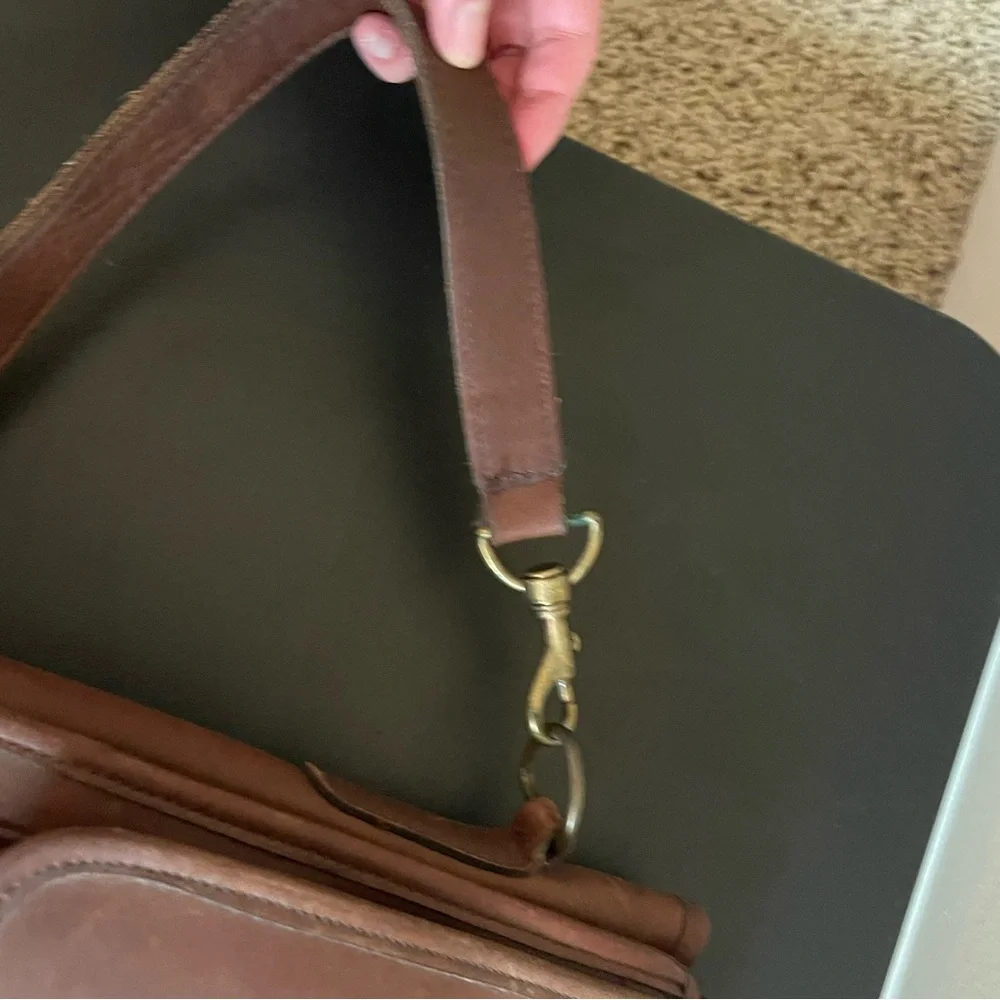 Vintage Custom Hide Leather Brass Button Briefcase W/ Strap Multi-pocket US-made